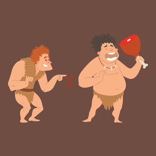 Hombre de las cavernas primitiva edad de piedra dibujos animados gente neandertal personaje evolución vector ilustración
. - Vector, Imagen