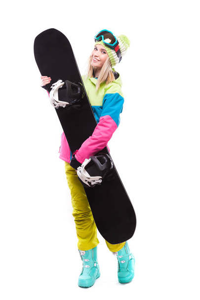 beautiful young woman with snowboard - Fotoğraf, Görsel