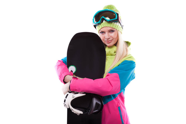 piękna młoda kobieta z snowboard - Zdjęcie, obraz