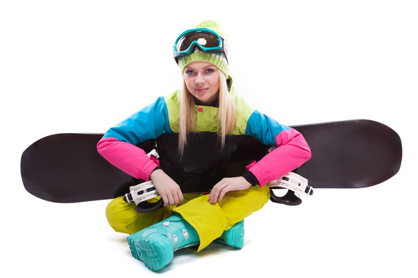 beautiful young woman with snowboard - Foto, Imagen