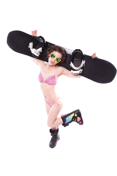 pretty sexy woman in bikini with snowboard - Фото, зображення