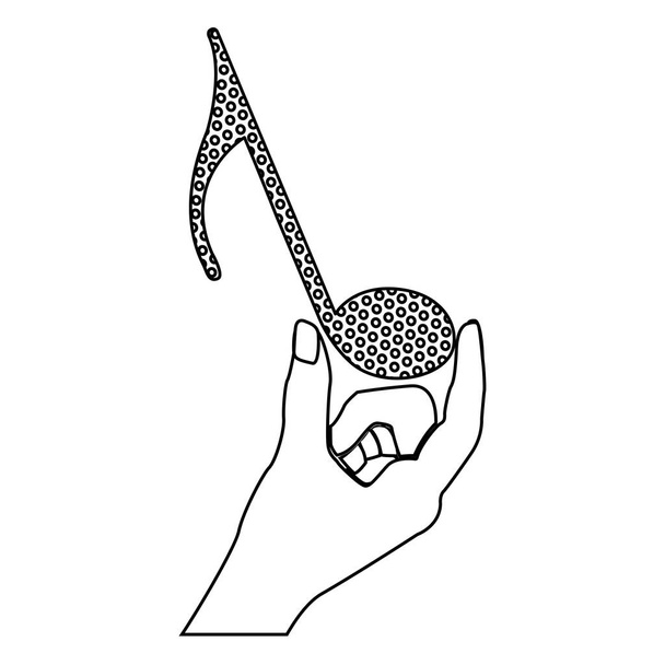 silueta monocromática de la mano sosteniendo la nota del quaver
 - Vector, imagen