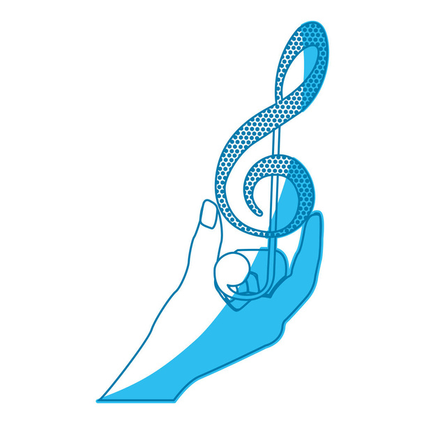 niebieski sylwetka ręka trzyma klucz wiolinowy - Wektor, obraz