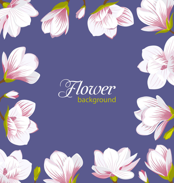 Old Border Made of Beautiful Magnolia Flowers - Vector, Image