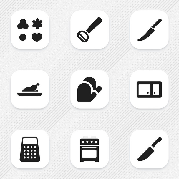 Set di 9 icone di cucina modificabili. Include simboli come credenza, Shortcake, trituratore e altro ancora. Può essere utilizzato per la progettazione web, mobile, UI e infografica
. - Vettoriali, immagini