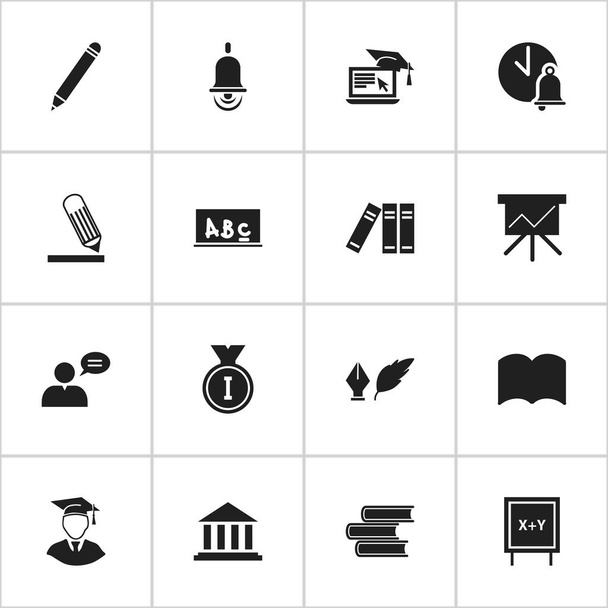 Set Of 16 Editable Education Icons. Includes Symbols Such As Pencil, Thinking Man, First Place And More. Can Be Used For Web, Mobile, UI And Infographic Design. - Vector, Image