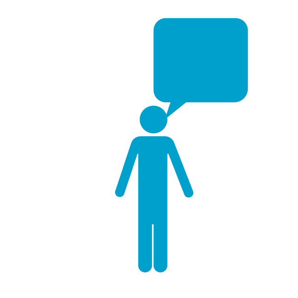 blauwe silhouet van pictogram man met bubble toespraak - Vector, afbeelding