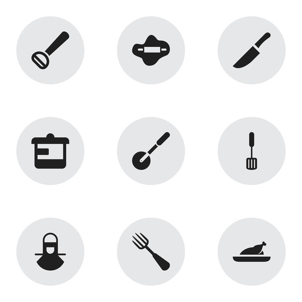Набор из 9 редактируемых пищевых икон. Includes Symbols such as Utensil, Fried Chicken, Knife Roller and More. Can be used for Web, Mobile, UI and Infographic Design
. - Вектор,изображение
