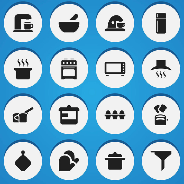 Sada 16 ikon lze upravovat potraviny. Obsahuje symboly, jako je sporák, hrnec polévka, výrobce nápojů a další. Lze použít pro webové, mobilní, Ui a infografika Design. - Vektor, obrázek