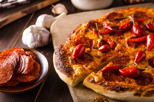 Pizza salami pepper - Photo, Image