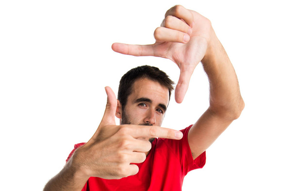 Brunetka muž s prsty - Fotografie, Obrázek