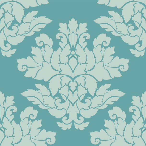 Damask seamless pattern intricate design. Luxury royal ornament, victorian texture for wallpapers, textile, wrapping. Exquisite floral baroque lacy flourish repeating tile in soft pastel turquoise col - Vector, Image
