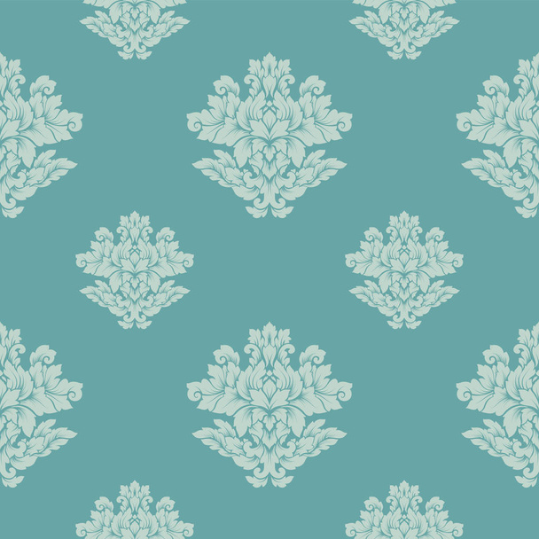 Damask seamless pattern intricate design. Luxury royal ornament, victorian texture for wallpapers, textile, wrapping. Exquisite floral baroque lacy flourish repeating tile in soft pastel turquoise col - Vector, Imagen
