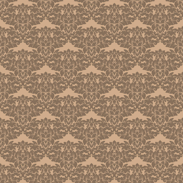 Damask seamless pattern intricate design. Luxury royal ornament, victorian texture for wallpapers, textile, wrapping. Exquisite floral baroque lacy flourish repeting tile in soft beige color - Vector, Image