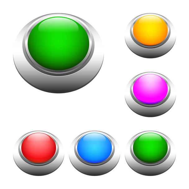 Set of colored 3d round web buttons - Vector, Image