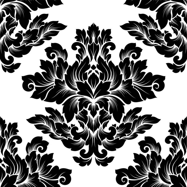 Barok bezszwowe wzór skomplikowanych konstrukcji. Luksusowy royal ornament, wiktoriański tekstury Tapety, tekstylne, zawijanie. Wspaniałe barokowe koronkowy rozkwitać w czarno-białych kolory monochromatyczne - Wektor, obraz