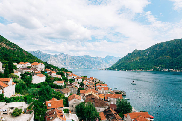 Perast view from the tower. Photos from the height, from the cha - Photo, Image