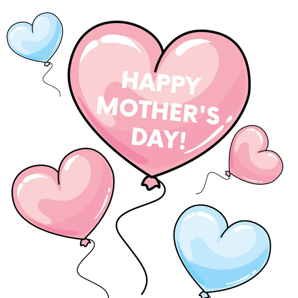 Ready-made postcard "Happy Mother's Day" with big hearts. Vector illustration. - Vektor, Bild