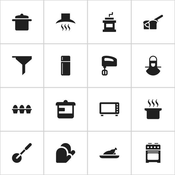 Conjunto de 16 ícones alimentares editáveis. Inclui símbolos como pote de sopa, moedor de Mocha, capa de cozinha e muito mais. Pode ser usado para Web, Mobile, UI e design infográfico
. - Vetor, Imagem