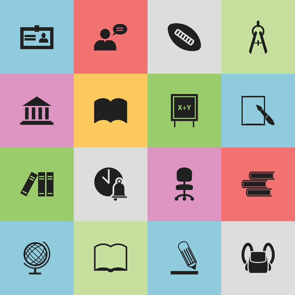 Satz von 16 editierbaren Graduierungssymbolen. beinhaltet Symbole wie Bücherregal, Buch, Schulglocke und vieles mehr. kann für Web-, Mobil-, UI- und Infografik-Design verwendet werden. - Vektor, Bild