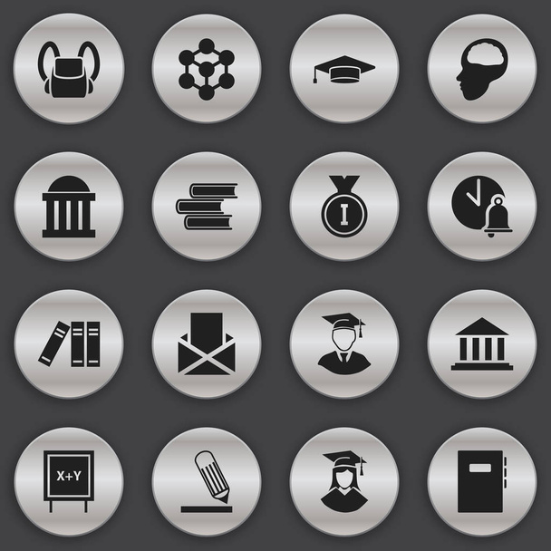 Set Of 16 Editable Science Icons. Includes Symbols Such As First Place, Blackboard, Graduate And More. Can Be Used For Web, Mobile, UI And Infographic Design. - Vector, Image
