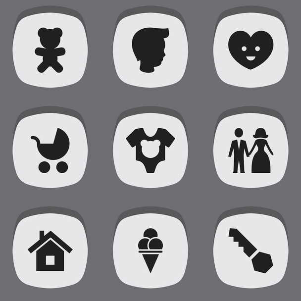 Zestaw 9 edycji ikon dla rodzin z dziećmi. Zawiera symbole, takie jak dusza, blokady, zabawki i więcej. Mogą być używane dla sieci Web, mobilnych, interfejsu użytkownika i Infographic Design. - Wektor, obraz