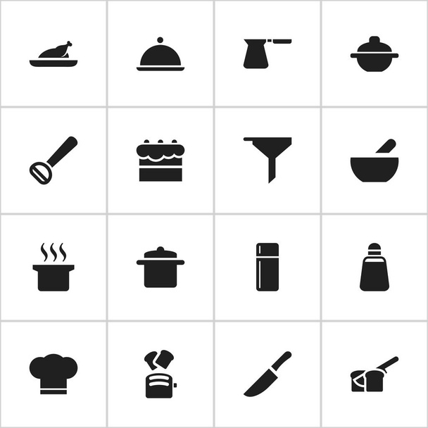 Set Of 16 Editable Food Icons. Includes Symbols Such As Fried Chicken, Filtering, Paprika And More. Can Be Used For Web, Mobile, UI And Infographic Design. - Vector, Image