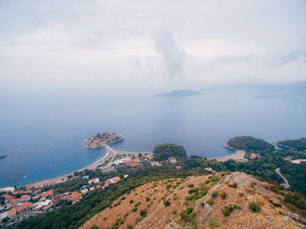 Island of Sveti Stefan, view from the church of Sveti Sava, at s - Фото, зображення