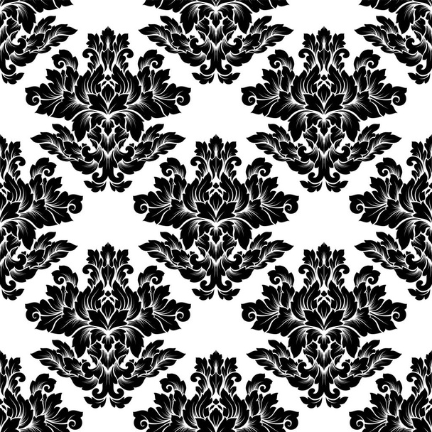 Damast nahtlose Muster kompliziertes Design. Luxus königliches Ornament, viktorianische Textur für Tapeten, Textilien, Verpackung. exquisite florale Barockspitze gedeiht in schwarz-weißen monochromen Farben - Vektor, Bild