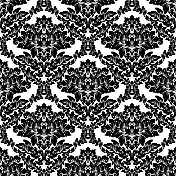 Damask seamless pattern intricate design. Luxury royal ornament, victorian texture for wallpapers, textile, wrapping. Exquisite floral baroque lacy flourish in black and white monochrome colors - Vector, Imagen