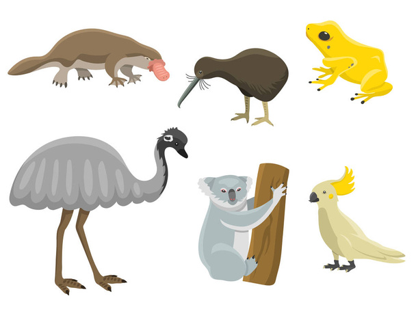 Australia luonnonvaraisten eläinten sarjakuva suosittu luonto merkkiä tasainen tyyli nisäkäs kokoelma vektori kuvitus
. - Vektori, kuva