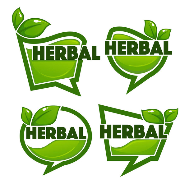 herbal drinks vector collection of bright and shine leaf signs,  - Wektor, obraz