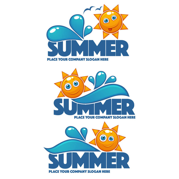 summer time, vector collection of water and sun stickers banners - Vettoriali, immagini