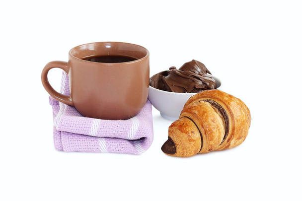 クロワッサンとコーヒーの朝食 - 写真・画像