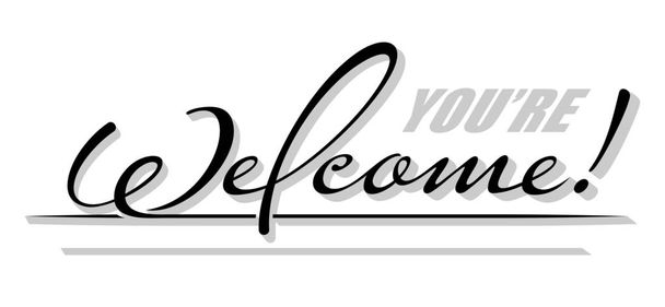 Underscore handwritten text "Welcome" with shadow. Hand drawn calligraphy lettering - Vector, Image