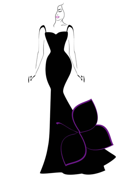 Woman in a long black dress on a white background. - Vector, Image