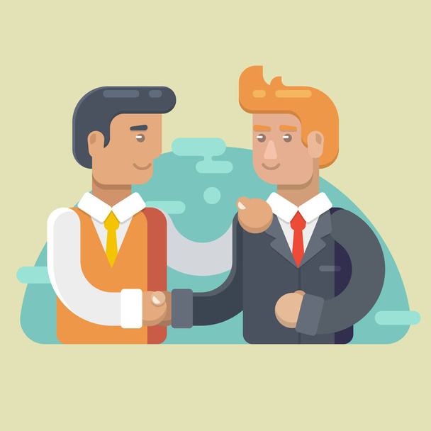 Бизнес Партнерство. Два бизнесмена пожимают друг другу руки. Векторная плоская иллюстрация
 - Вектор,изображение