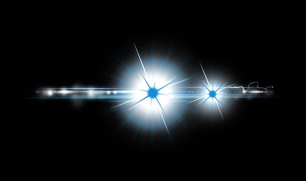 optischer Lichtlinsenschlag und Sterneffekt, realistischer Blitz mit glitzernden Lichtern - Foto, Bild