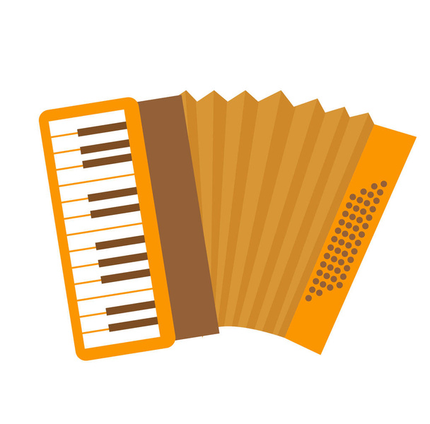 Accordion icon flat, cartoon style. Musical instrument isolated on white background. Vector illustration, clip-art. - Vector, Image