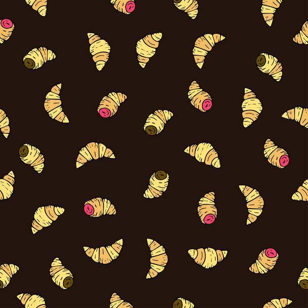 Modèle vectoriel sans couture avec croissants dessinés à la main doodle beignets. Illustration couleur de desserts mignons
. - Vecteur, image