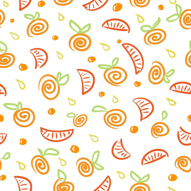 Seamless pattern of stylish oranges and a drop of juice - Vector, Image