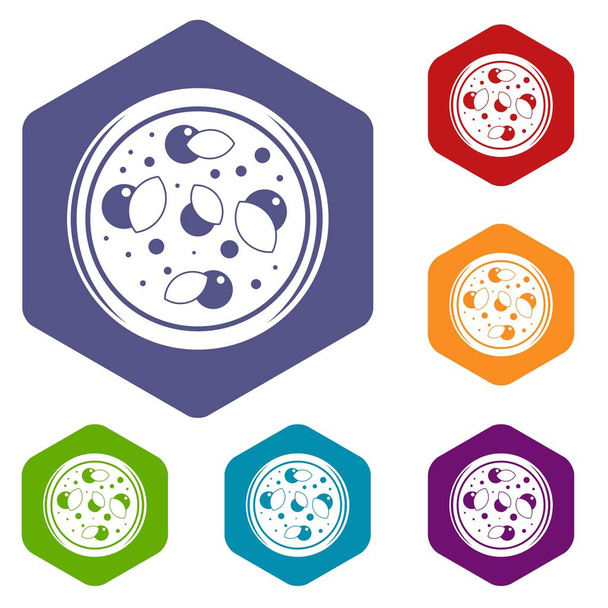 Pizza with greens icons set hexagon - Вектор, зображення