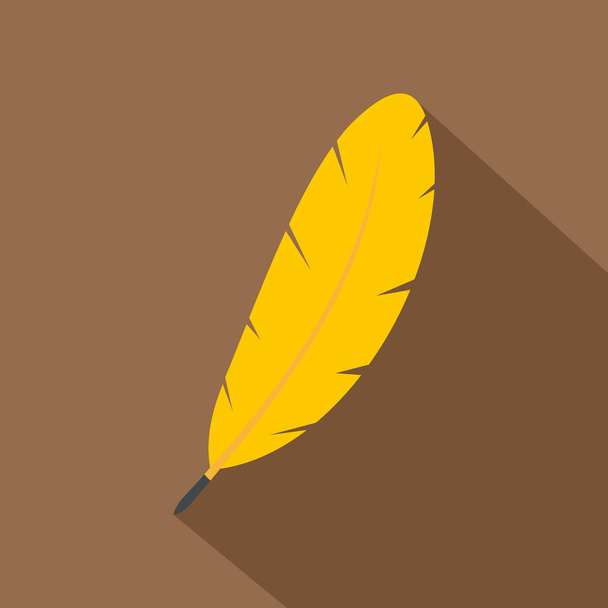 Yellow feather pen icon, flat style - Vector, Image