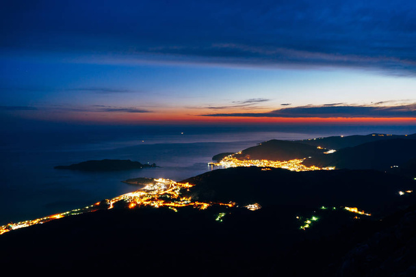 Night Budva, Montenegro. The new town, the view from the highest - Photo, Image