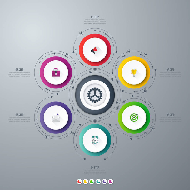 Infographics template 6 options with circle - Vecteur, image