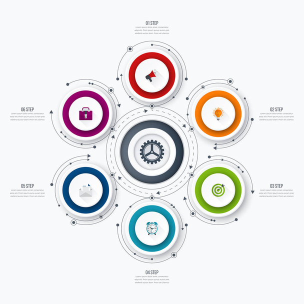 Infographics template 6 options with circle - Wektor, obraz
