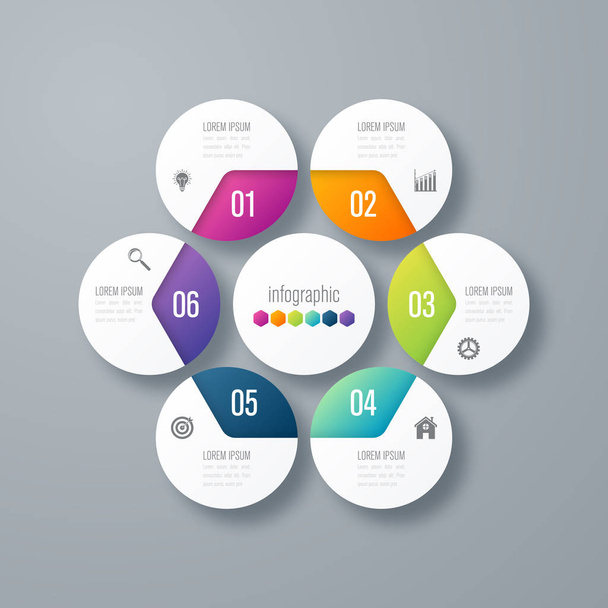 Infographics template 6 options with circle - Vektori, kuva