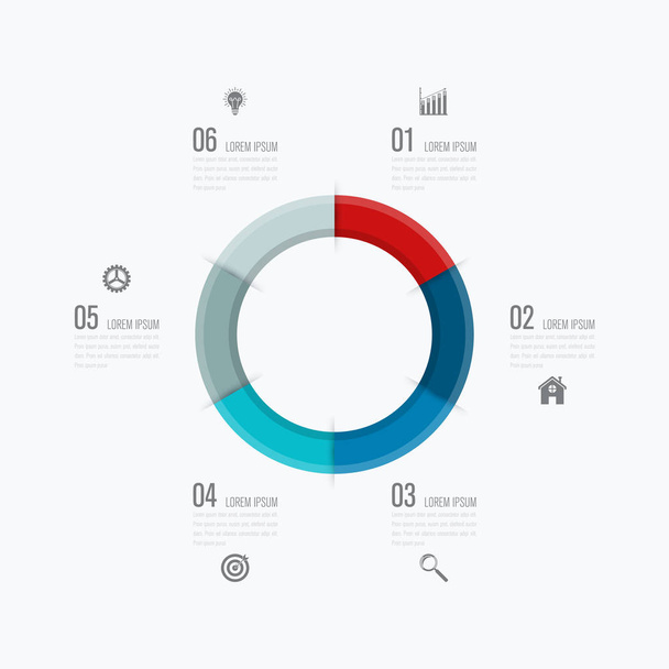 Infographics template six options with circle - Vector, imagen