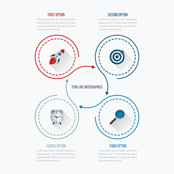 Infographics sjabloon vier opties met cirkel - Vector, afbeelding