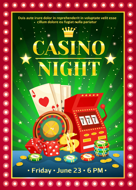 Night Casino Bright Poster - Vector, Image